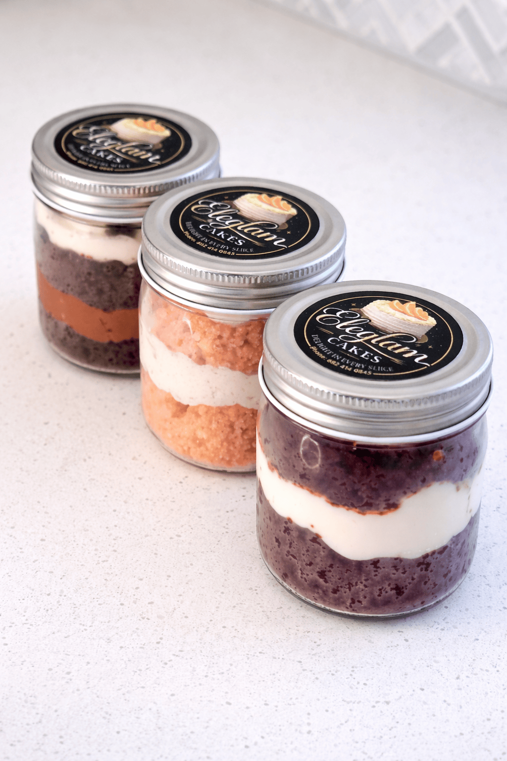 Layered cake served in a jar