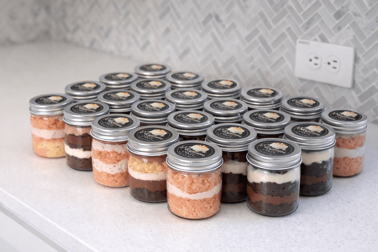 Layered cake served in a jar